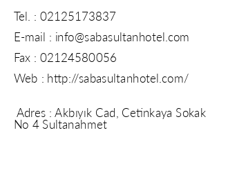 Saba Sultan Hotel iletiim bilgileri